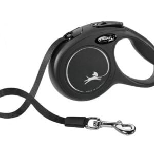 FLEXI New Classic Tape Juodas Pavadėlis S-5m Iki 15kg