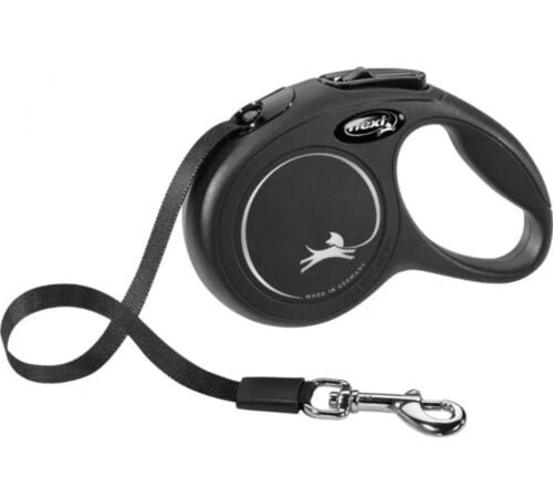 FLEXI New Classic Tape Juodas Pavadėlis S-5m Iki 15kg