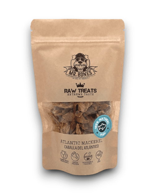 Raw-Treats-caballa-atlantico-snack-natural-perro-gato-mrbones- Mr.Bones džiovintas skumbrės RAW natūralus skanėstas šunims ir katėms