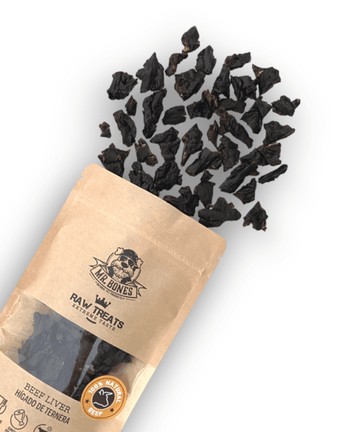 premio-snack-natural-beef-liver-perro-gato-chuche-higado-ternera-raw-treats-mrbones Mr.Bones džiovintas jautienos kepenys RAW natūralus skanėstas šunims ir katėms