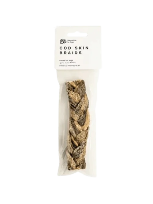 Eli-Fish-Fingers-80g.png Eli Džiovintos menkės odos pynės šunims 20g