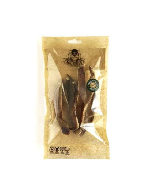 Oreja-de-cerdo-tiras-03.jpg Mr.Bones Iberijos kiaulienos ausų juostelės šunims – 100% natūralus dantų užkandis